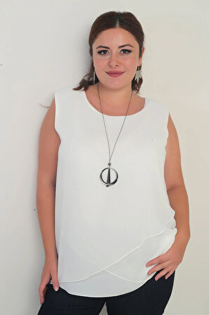 Kadın Üstü Şifon Kolsuz Büyük Beden Bluz