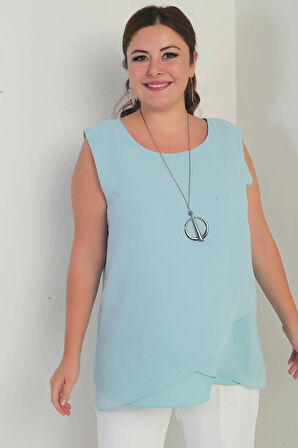 Kadın Üstü Şifon Kolsuz Büyük Beden Bluz