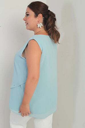 Kadın Üstü Şifon Kolsuz Büyük Beden Bluz