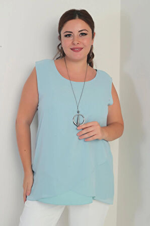 Kadın Üstü Şifon Kolsuz Büyük Beden Bluz