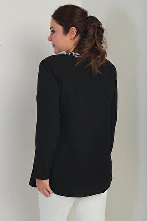 Kadın İçi Kolsuz Likralı Bluz Önü Şerit Desenli Krep Ceket Büyük Beden 2'li Takım