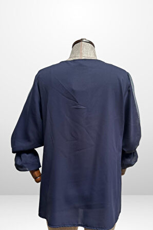 V Yaka Yarı Organze Krep B.B. Bluz