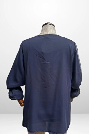 V Yaka Yarı Organze Krep B.B. Bluz