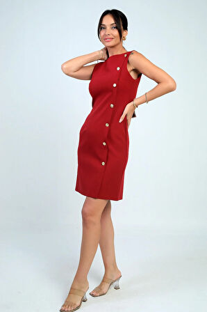 Kadın Kendinden Telalı Yan Düğmeli Kısa Elbise