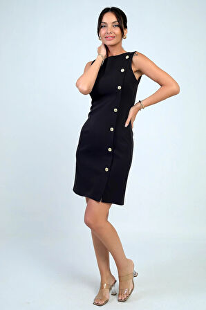 Kadın Kendinden Telalı Yan Düğmeli Kısa Elbise