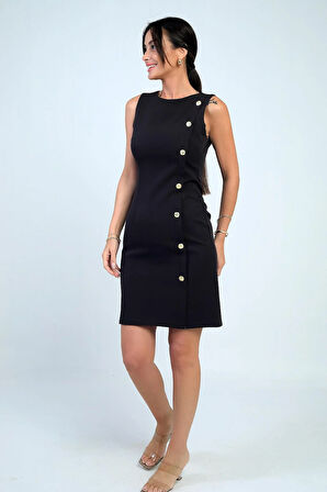 Kadın Kendinden Telalı Yan Düğmeli Kısa Elbise