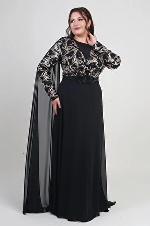 Kadın Kruvaze Yaka Görünümlü Pullu Astarlı Şifon Uzun B.B. Elbise