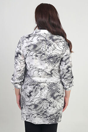Kadın Kol Katlamalı Batik Desenli Büyük Beden Uzun Gömlek