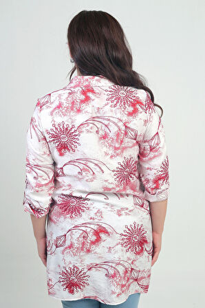 Kadın Kol Katlamalı Batik Desenli Büyük Beden Uzun Gömlek