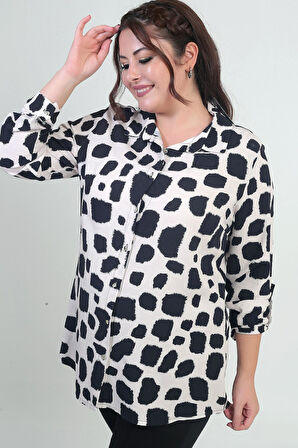 Kadın Kol Katlamalı Desenli Büyük Beden Gömlek