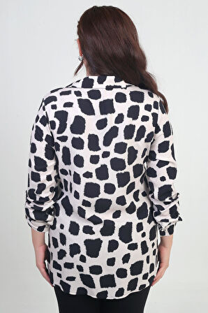 Kadın Kol Katlamalı Desenli Büyük Beden Gömlek