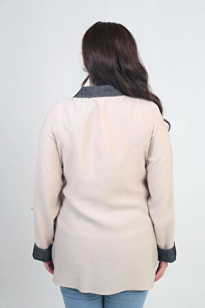 Kadın Önü Nakış İşlemeli Kot Aplikeli Büyük Beden Lyocell Gömlek