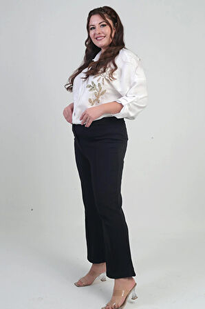 Kadın Beli Lastikli En Boy Likralı Örme Krep Çımalı Büyük Beden Palazzo Pantolon