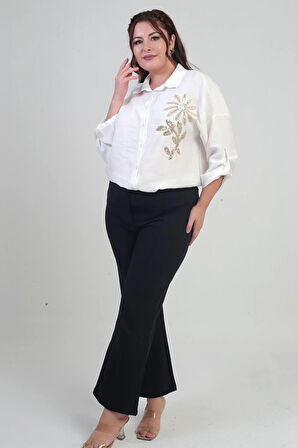 Kadın Beli Lastikli En Boy Likralı Örme Krep Çımalı Büyük Beden Palazzo Pantolon