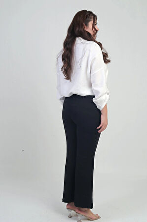 Kadın Beli Lastikli En Boy Likralı Örme Krep Çımalı Büyük Beden Palazzo Pantolon