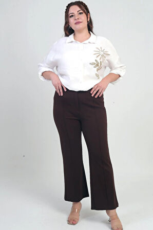 Kadın Beli Lastikli En Boy Likralı Örme Krep Çımalı Büyük Beden Palazzo Pantolon