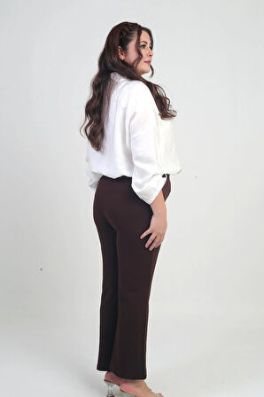 Kadın Beli Lastikli En Boy Likralı Örme Krep Çımalı Büyük Beden Palazzo Pantolon