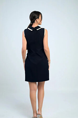 Kadın Metal Düğme Detaylı Garni Biyeli Kısa Elbise