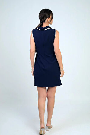 Kadın Metal Düğme Detaylı Garni Biyeli Kısa Elbise