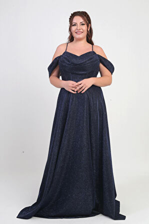 Kadın İp Askılı Arkası Bağcıklı Göğüs Drapeli Astarlı Balenli Büyük Beden Simli Elbise