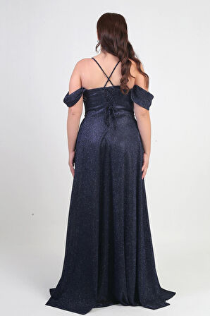 Kadın İp Askılı Arkası Bağcıklı Göğüs Drapeli Astarlı Balenli Büyük Beden Simli Elbise