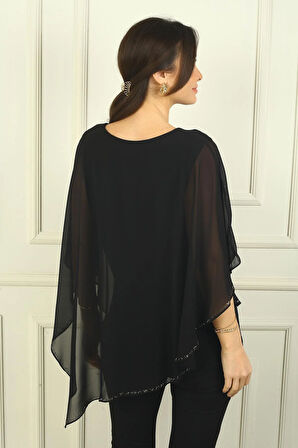 Kadın Üstü Şifon Boncuklu Asimetrik Bluz