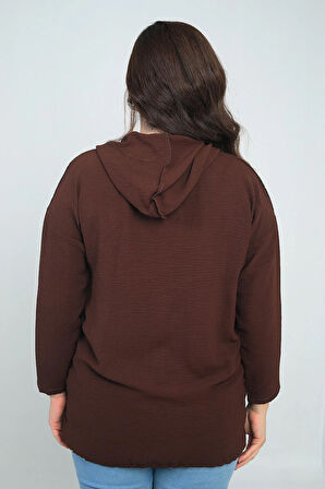 Kadın Kapüşonlu Önü Düğmeli Cepli Fistolu Büyük Beden Hırka