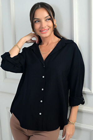 Kadın Kol Katlamalı Lyocell Gömlek