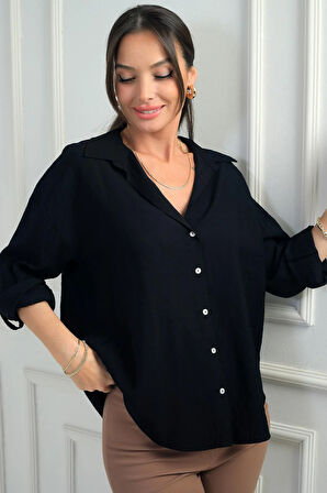 Kadın Kol Katlamalı Lyocell Gömlek