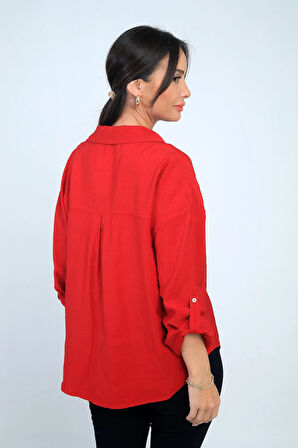 Kadın Kol Katlamalı Lyocell Gömlek