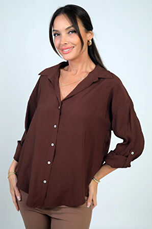 Kadın Kol Katlamalı Lyocell Gömlek