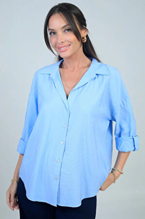 Kadın Kol Katlamalı Lyocell Gömlek