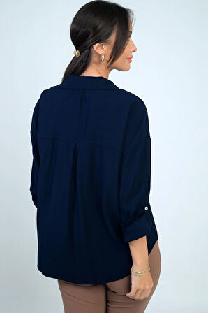 Kadın Kol Katlamalı Lyocell Gömlek