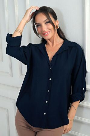 Kadın Kol Katlamalı Lyocell Gömlek