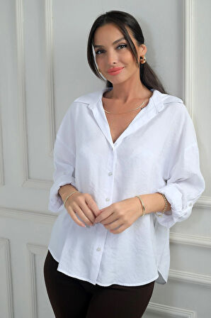 Kadın Kol Katlamalı Lyocell Gömlek