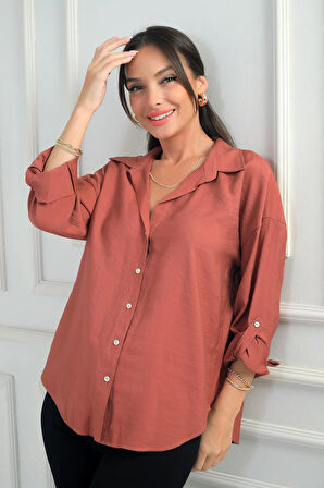 Kadın Kol Katlamalı Lyocell Gömlek