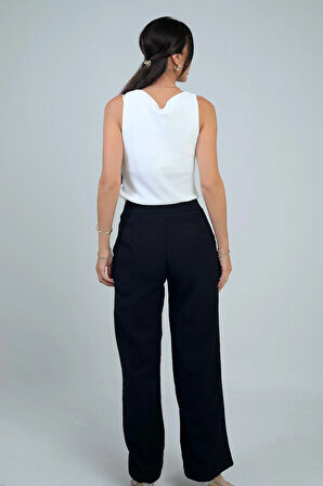 Kadın Apolet Kemerli Cepli Nervürlü Palazzo Pantolon