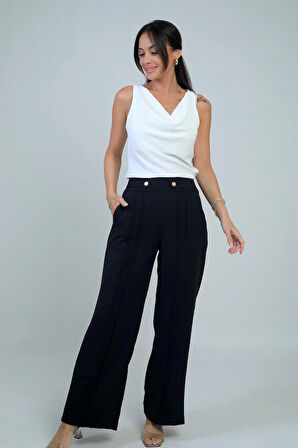 Kadın Apolet Kemerli Cepli Nervürlü Palazzo Pantolon