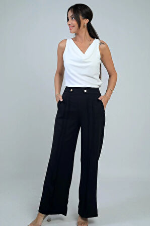 Kadın Apolet Kemerli Cepli Nervürlü Palazzo Pantolon