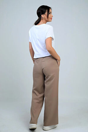 Kadın Beli Lastikli Bağcıklı Yandan Cepli Palazzo Pantolon