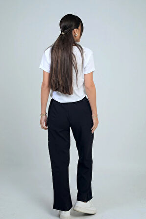 Kadın Beli Lastikli Bağcıklı Yandan Cepli Palazzo Pantolon