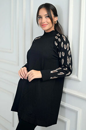 Kadın Kolları Desenli Balıkçı Yaka Tunik