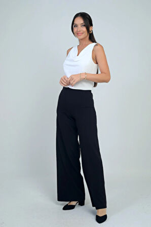 Kadın Yandan Fermuarlı Bol Paça Çakızlı Pantolon