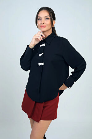 Kadın Fiyonk Detaylı Krep Şifon Gömlek
