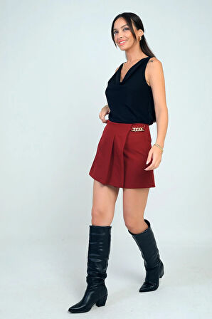 Kadın Zincir Detaylı Krep Şort Etek