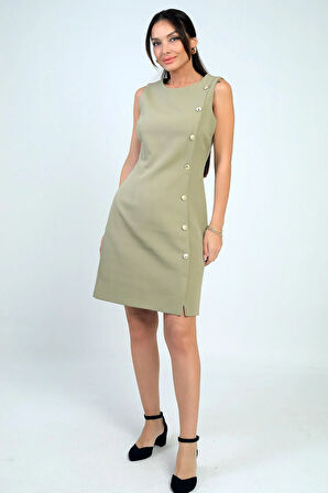 Kadın Kendinden Telalı Yan Düğmeli Kısa Elbise