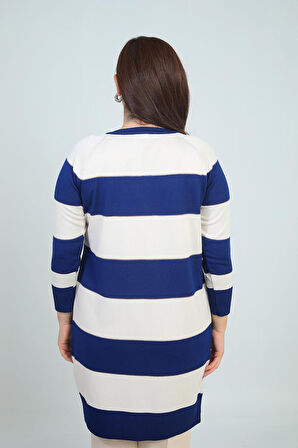 Kadın Enine Kalın Çizgili Büyük Beden Hırka