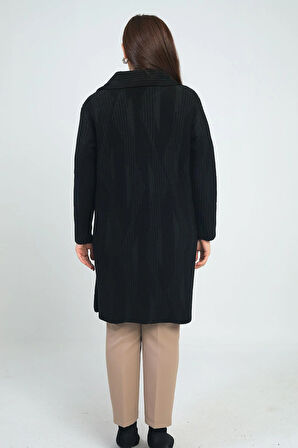 Kadın Cepli Büyük Beden Triko Kaban