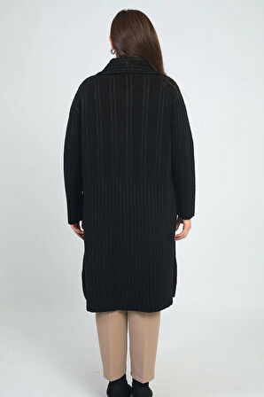 Kadın Cepli Büyük Beden Triko Kaban