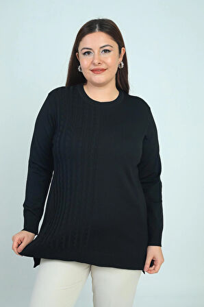 Kadın Tek Taraf Saç Örgülü Büyük Beden Likralı Tunik Bluz